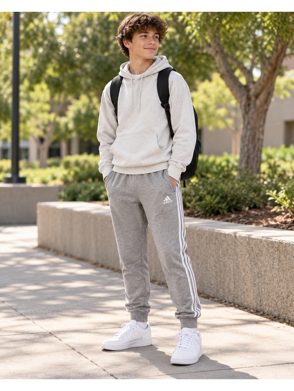 Adidas Youth  Grey Jogger Sweatpants with White Stripes Size M
